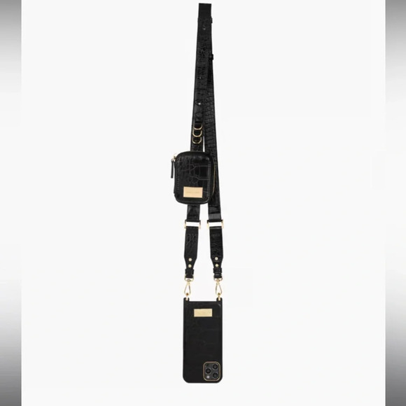 IDEAL OF SWEDEN BLACK CROC IPHONE 12/12 PRO NECKLACE/ CROSSBODY CASE - Picture 5 of 10